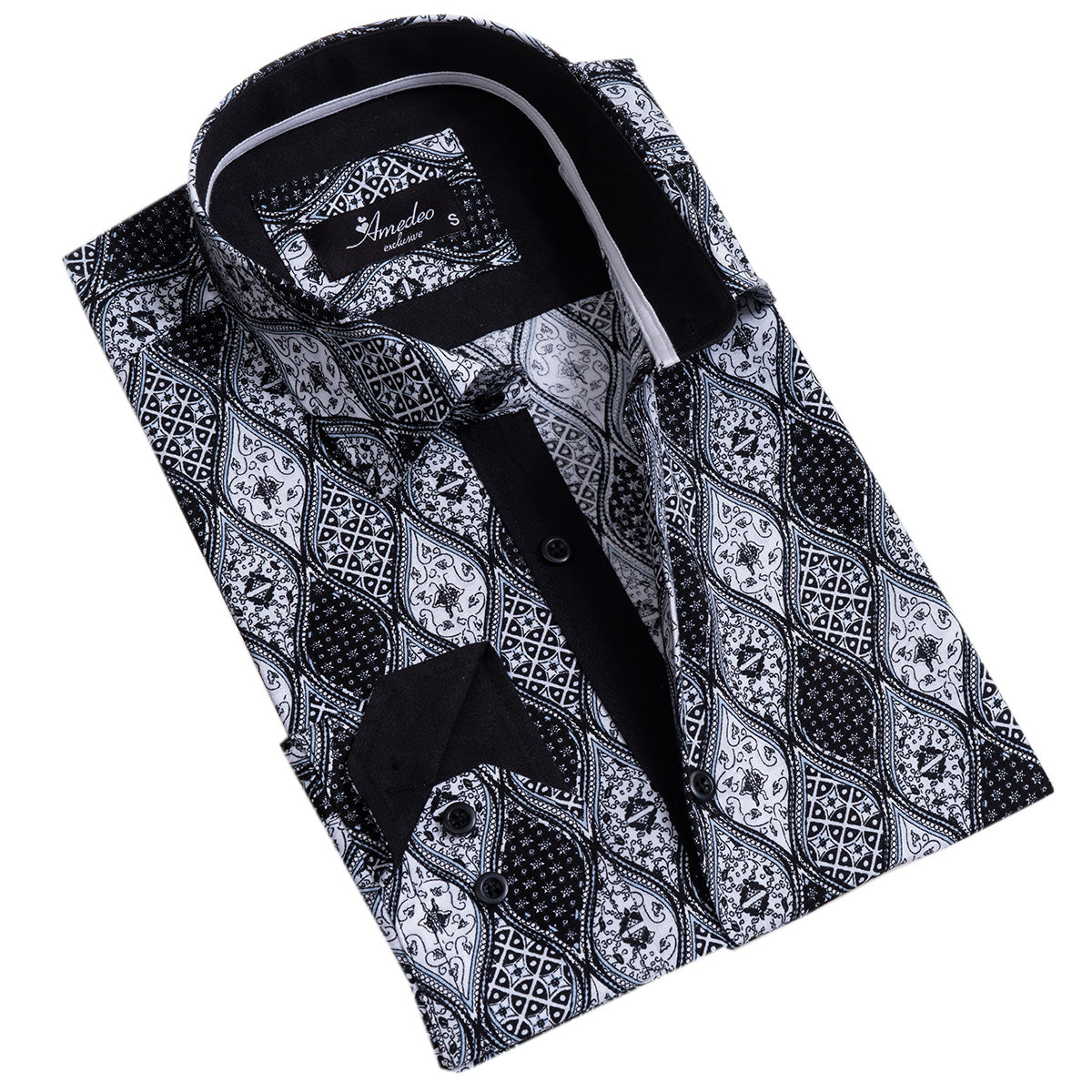 Black and White Mens Slim Fit Designer Dress Shirt - tailored Cotton