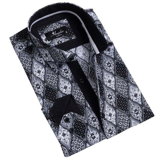 Black and White Mens Slim Fit Designer Dress Shirt - tailored Cotton