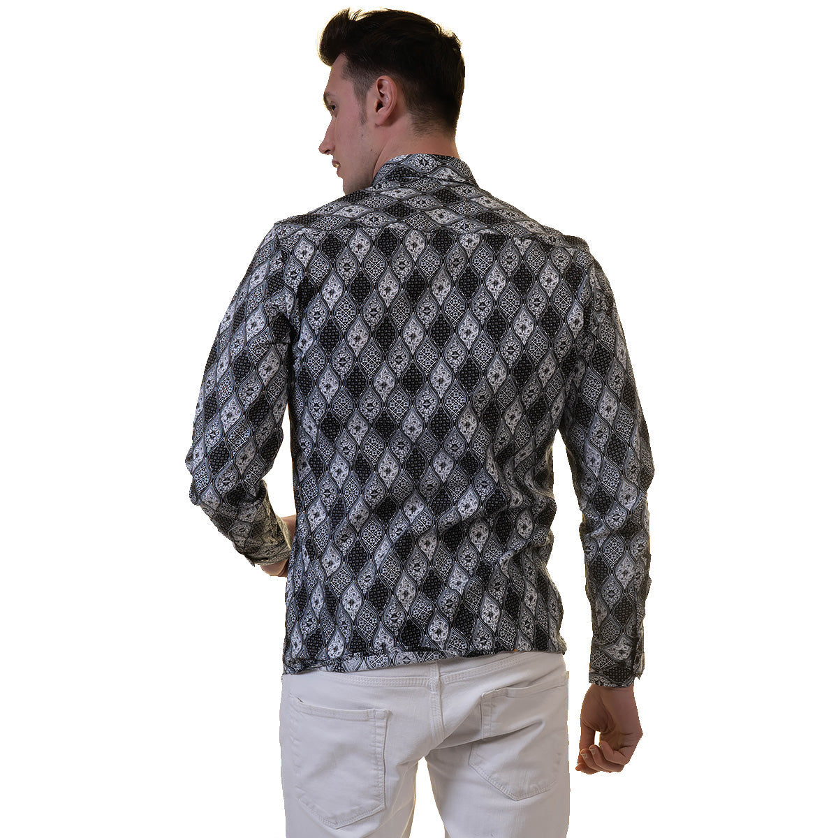 Black and White Mens Slim Fit Designer Dress Shirt - tailored Cotton