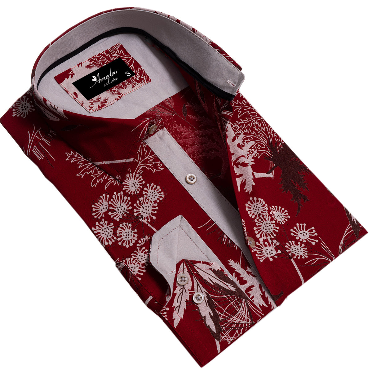 Dark Red Mens Slim Fit Designer Dress Shirt - tailored Cotton Shirts