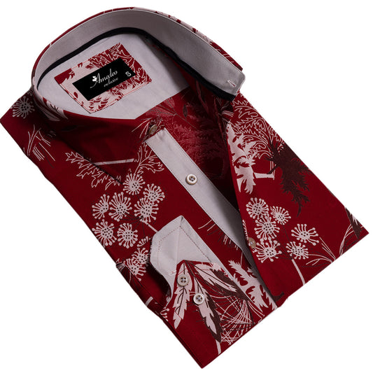 Dark Red Mens Slim Fit Designer Dress Shirt - tailored Cotton Shirts