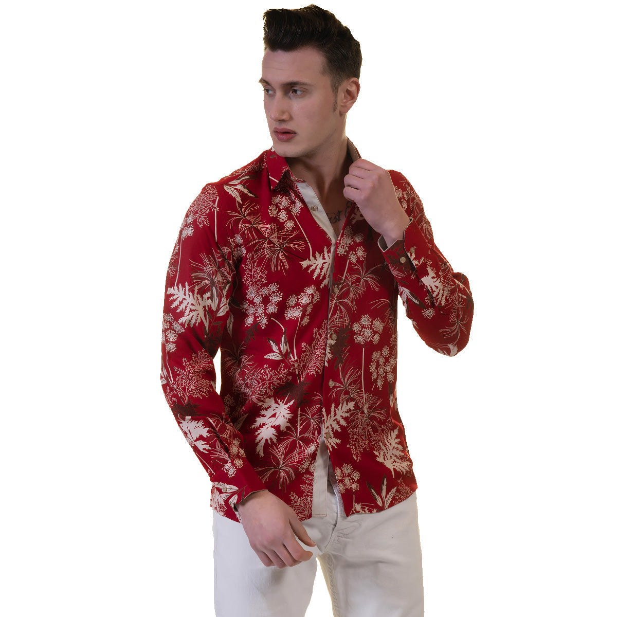 Dark Red Mens Slim Fit Designer Dress Shirt - tailored Cotton Shirts