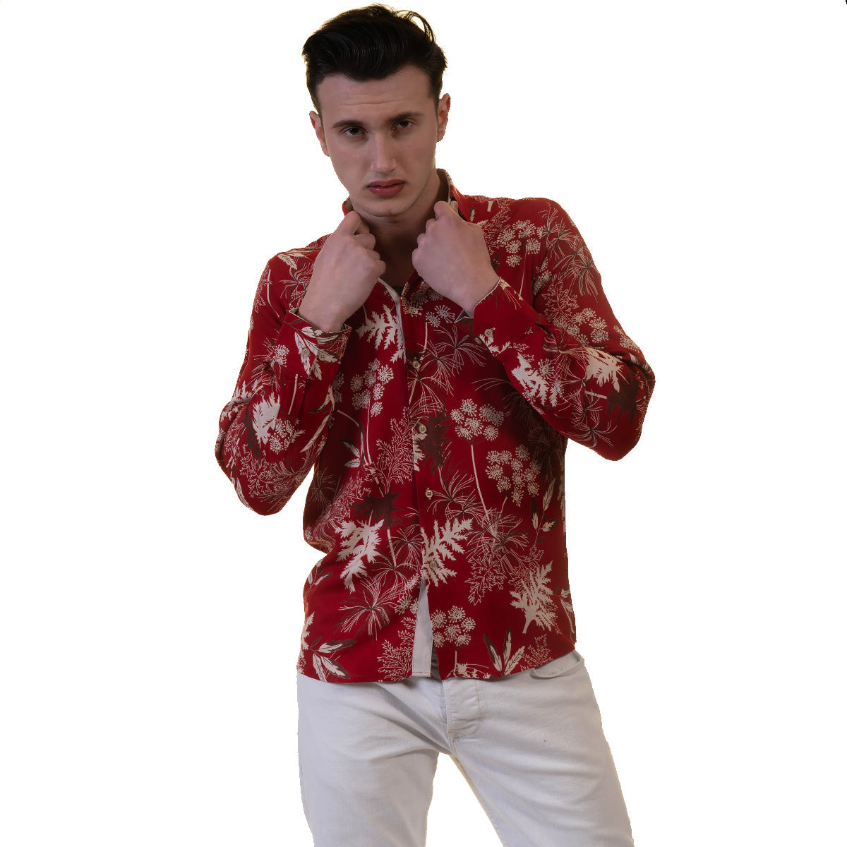Dark Red Mens Slim Fit Designer Dress Shirt - tailored Cotton Shirts