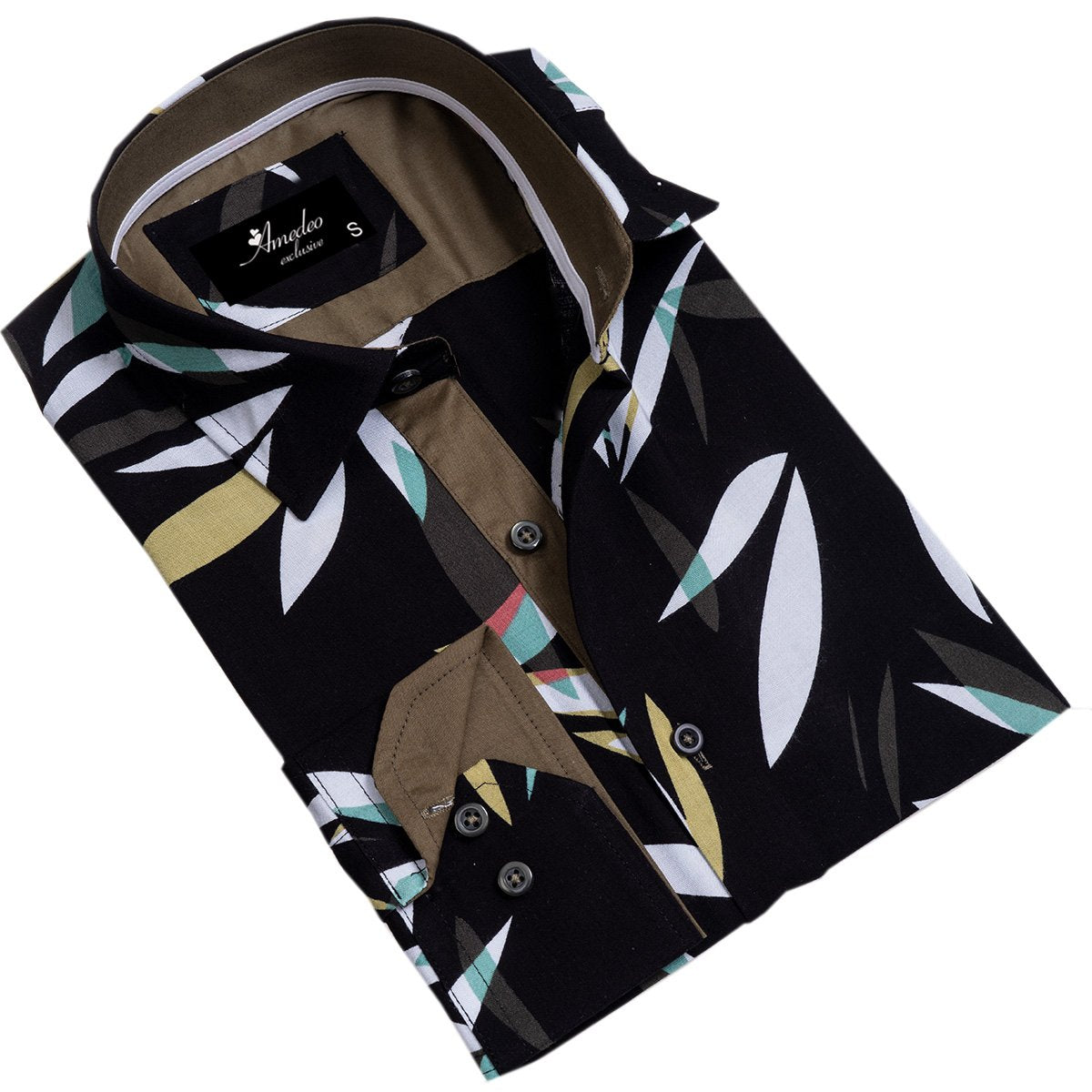 Black Floral Mens Slim Fit Designer Dress Shirt - tailored Cotton