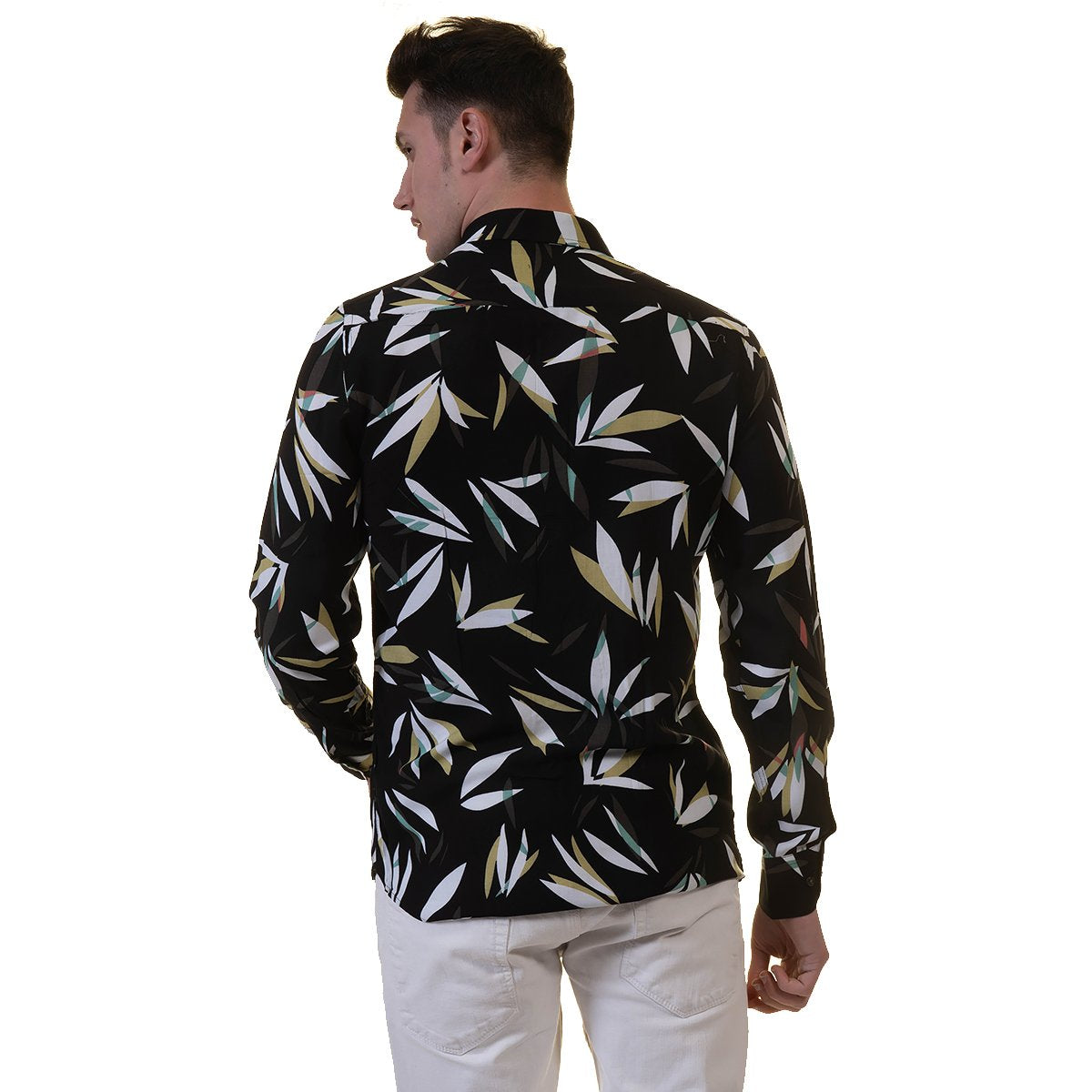Black Floral Mens Slim Fit Designer Dress Shirt - tailored Cotton