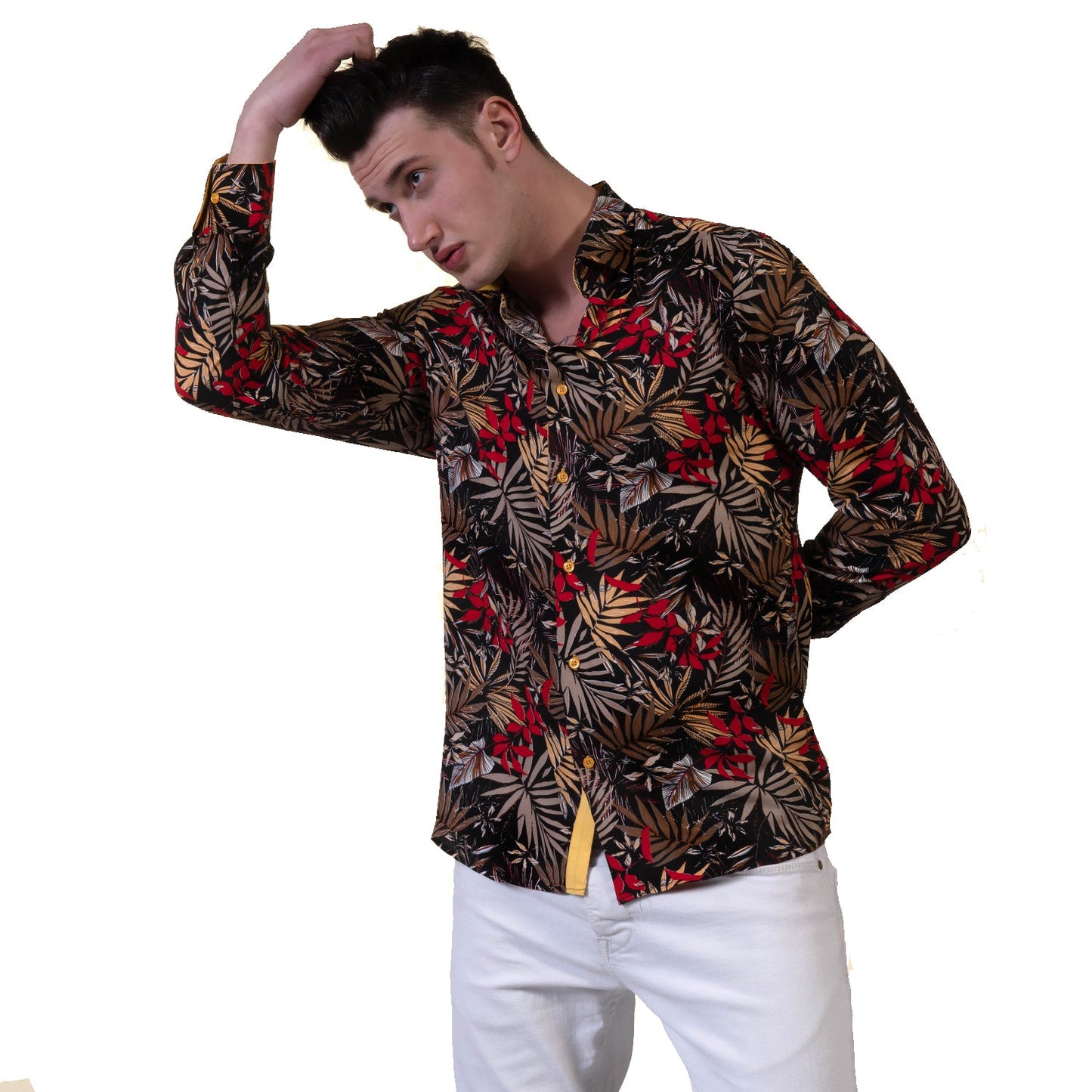 Floral Mens Slim Fit Designer Dress Shirt - tailored Cotton Shirts for
