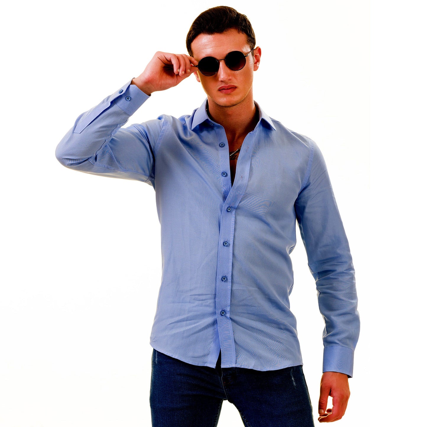 Sky Blue Luxury Men's Tailor Fit Button Up European Made Linen Shirts