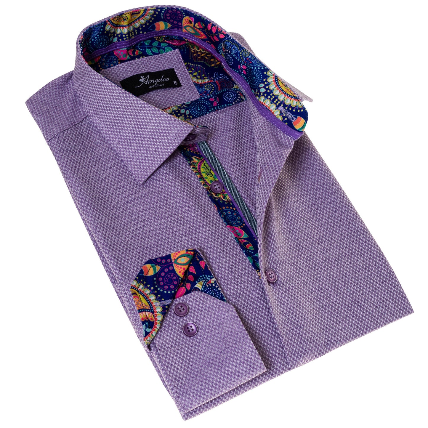Purple Jackquard Men's  Slim Fit Designer Dress Shirt - Tailored