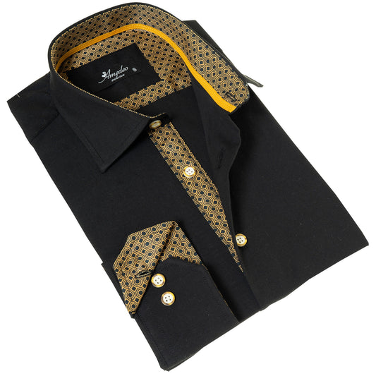 Black with inside Gold Men's Slim Fit Designer Shirt - Tailored Cotton