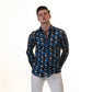 Black White Blue Skulls Mens Slim Fit Designer French Cuff Shirt -