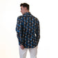 Black White Blue Skulls Mens Slim Fit Designer French Cuff Shirt -