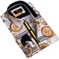 White And Gold Medusa Greek Key Mens Slim Fit Designer Dress Shirt -