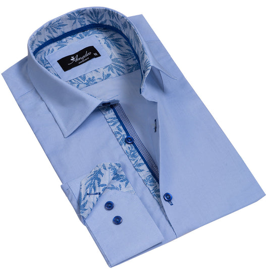 Light Blue Paisley Mens Slim Fit Designer Dress Shirt - Tailored