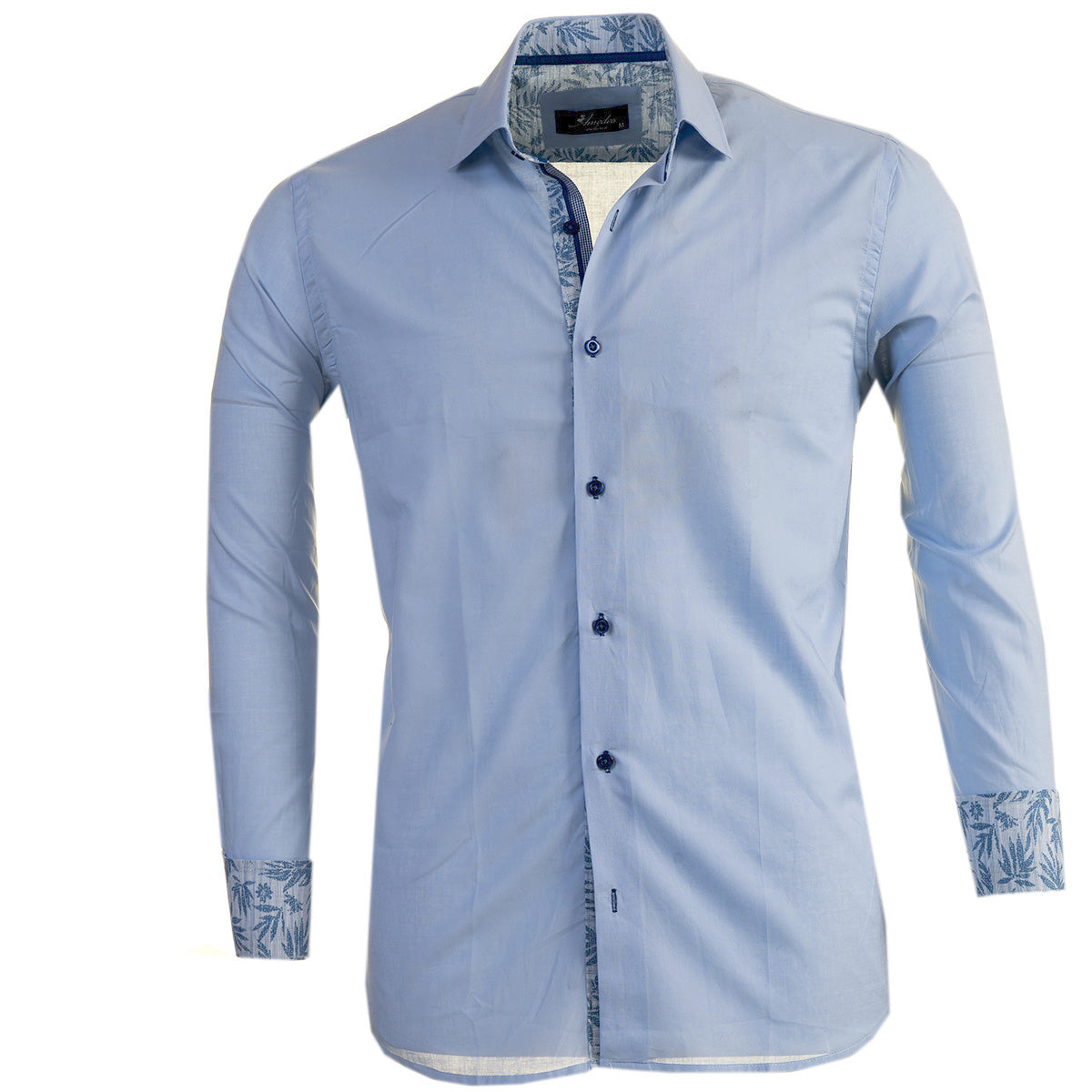 Light Blue Paisley Mens Slim Fit Designer Dress Shirt - Tailored