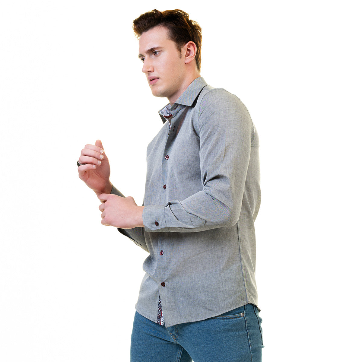 Pastel Grey Mens Slim Fit Designer Dress Shirt - Tailored Cotton
