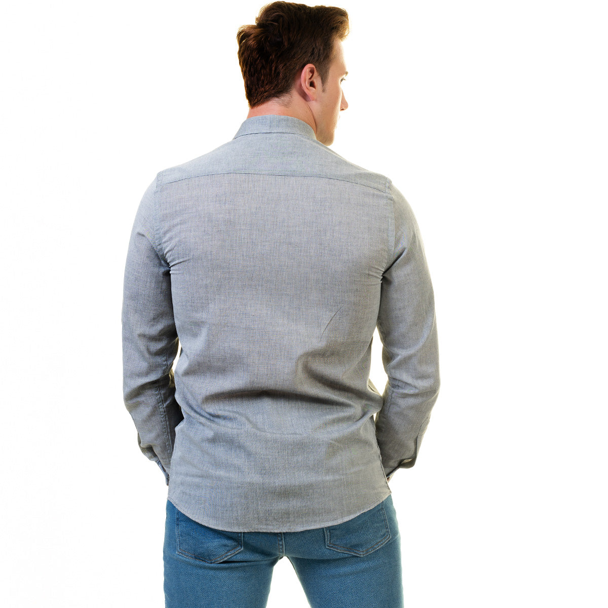Pastel Grey Mens Slim Fit Designer Dress Shirt - Tailored Cotton