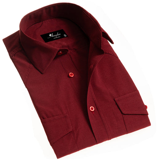 Dark Maroon Mens Slim Fit Designer Dress Shirt - tailored Cotton