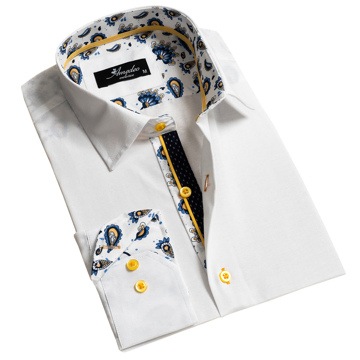 White Mens Slim Fit Designer Dress Shirt - Tailored Cotton Shirts For