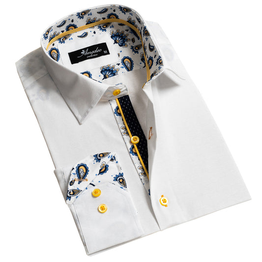 White Mens Slim Fit Designer Dress Shirt - Tailored Cotton Shirts For
