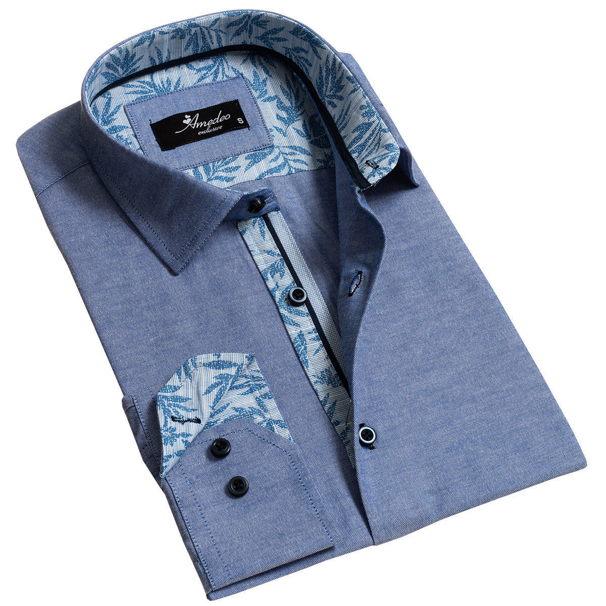 Blue Mens Slim Fit Designer Dress Shirt - Tailored Cotton Shirts For