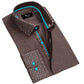 Chocolate Brown and Turqouise Blue Mens Slim Fit Designer Dress Shirt