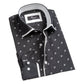 Black White Floral Mens Slim Fit Designer French Cuff Shirt - tailored