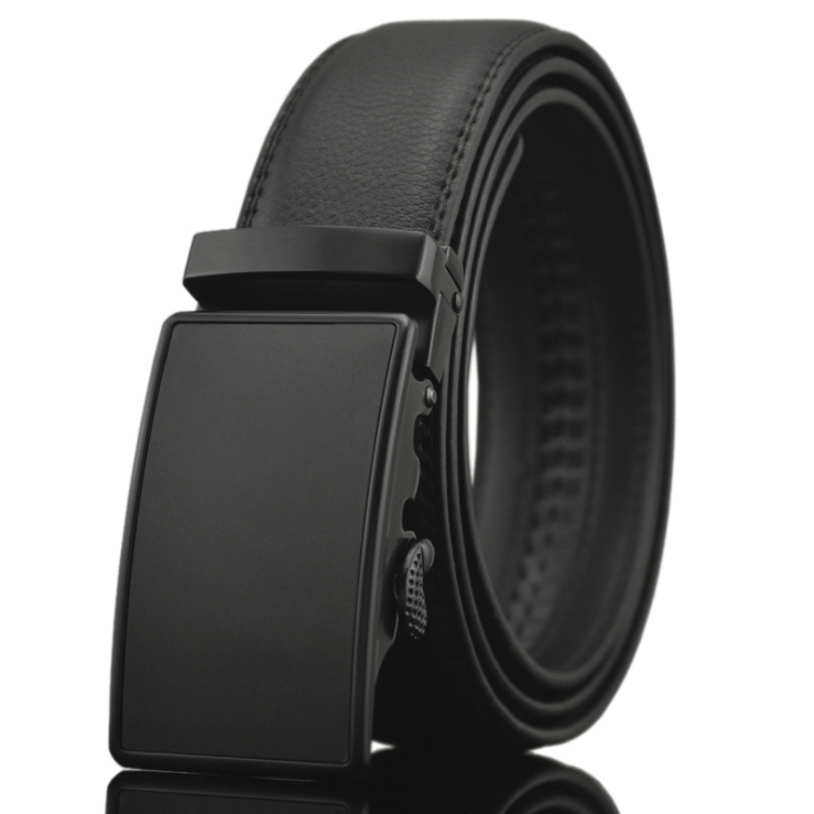 Black Mens Adjustable Ratchet Slide Buckle Belt - Genuine Leather