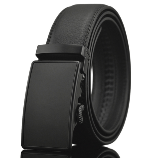 Black Mens Adjustable Ratchet Slide Buckle Belt - Genuine Leather