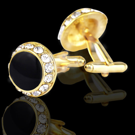 Gold Mens Stainless Steel Circles With Stones Cufflinks for Shirt with