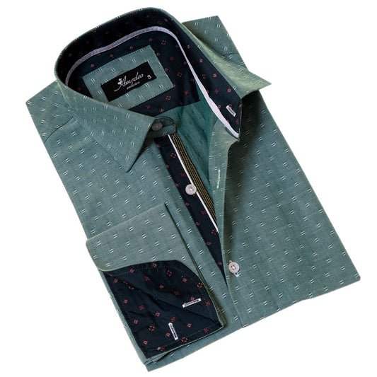 Green inside Emerald Green Printed Mens Slim Fit Designer French Cuff