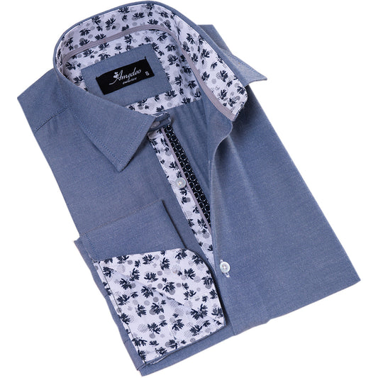 Grayish inside Floral Mens Slim Fit Designer French CuffShirt -