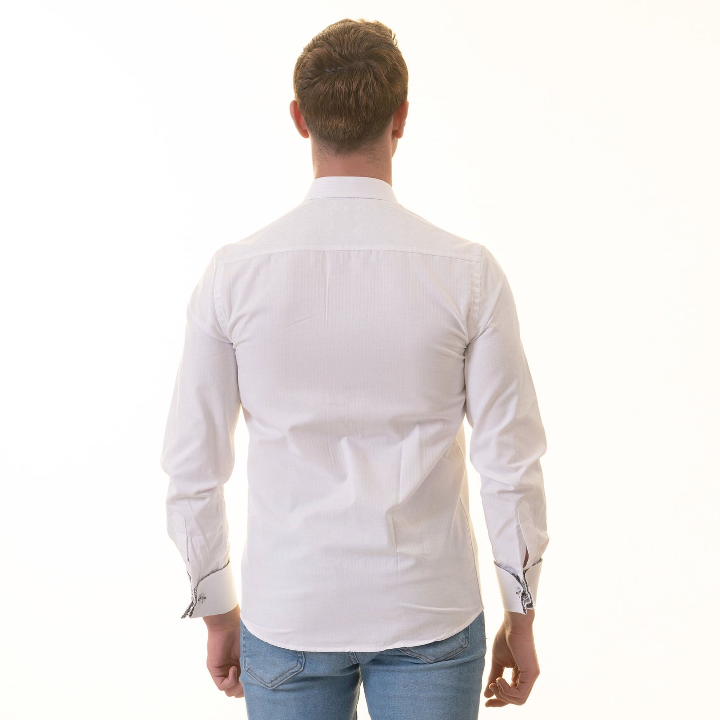 White inside Black Designer Double Cuff Shirt Mens Slim Fit Designer