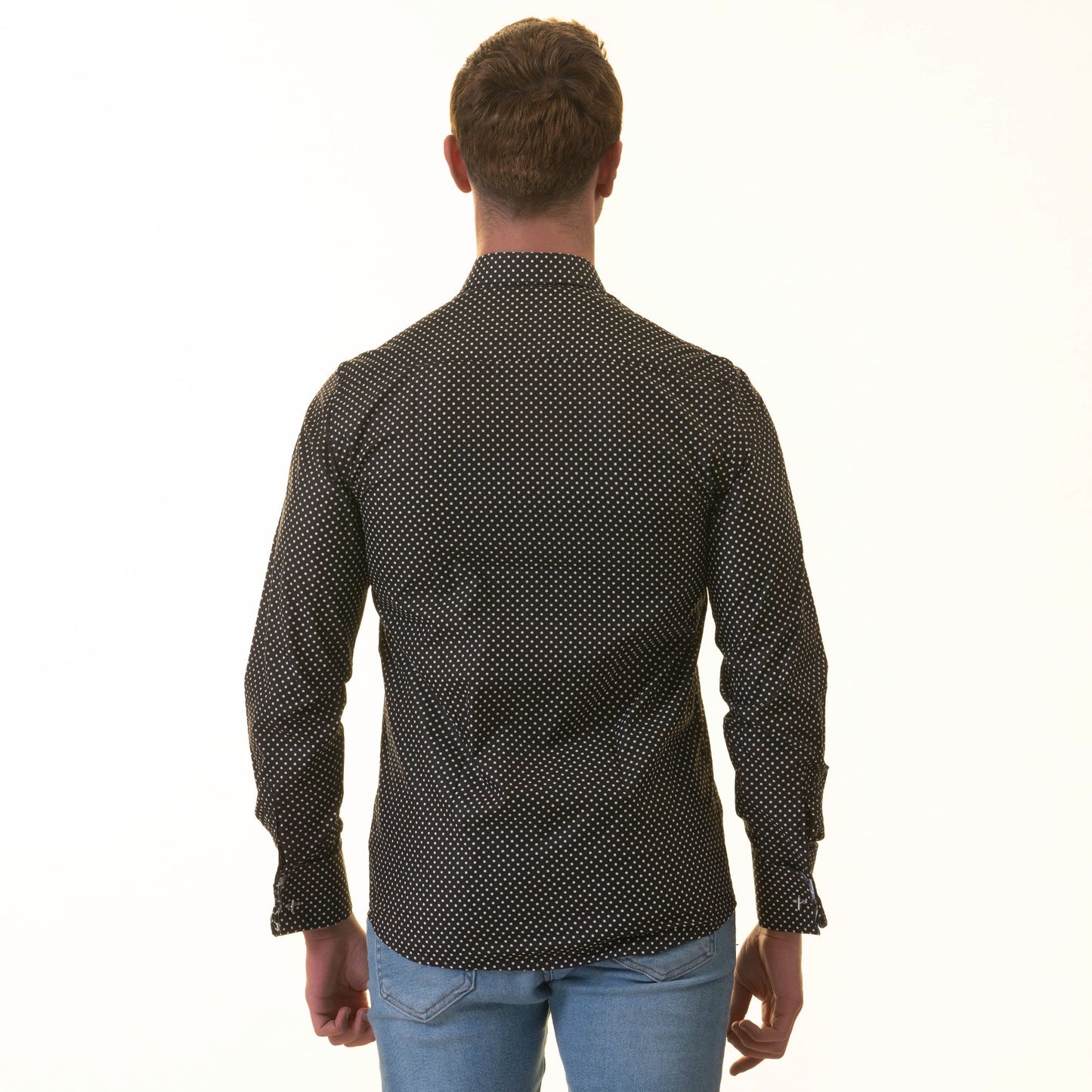 White Black Polka Dot inside Tropical Mens Slim Fit Designer French