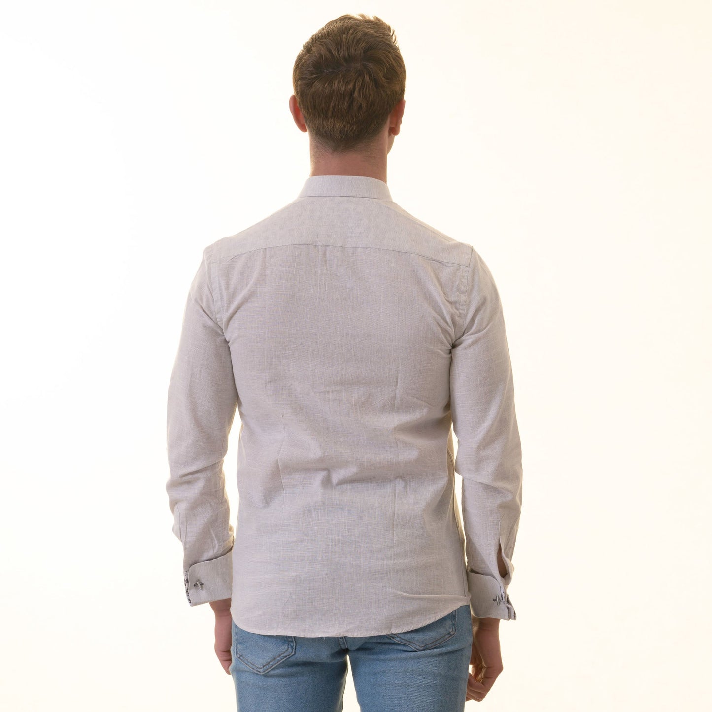 Gray inside Black Floral Mens Slim Fit Designer French Cuff Shirt -