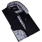 Black inside White Printed Double Cuff Shirt Mens Slim Fit Designer