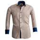 Cream Design Mens Slim Fit French Cuff Shirts with Cufflink Holes -