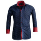 Dark Blue Mens Slim Fit French Cuff Shirts with Cufflink Holes -