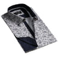 Light Grey Floral Mens Slim Fit French Cuff Shirts with Cufflink Holes