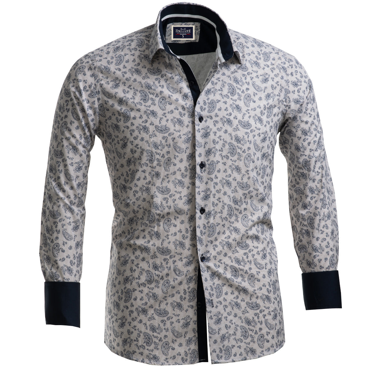 Light Grey Floral Mens Slim Fit French Cuff Shirts with Cufflink Holes