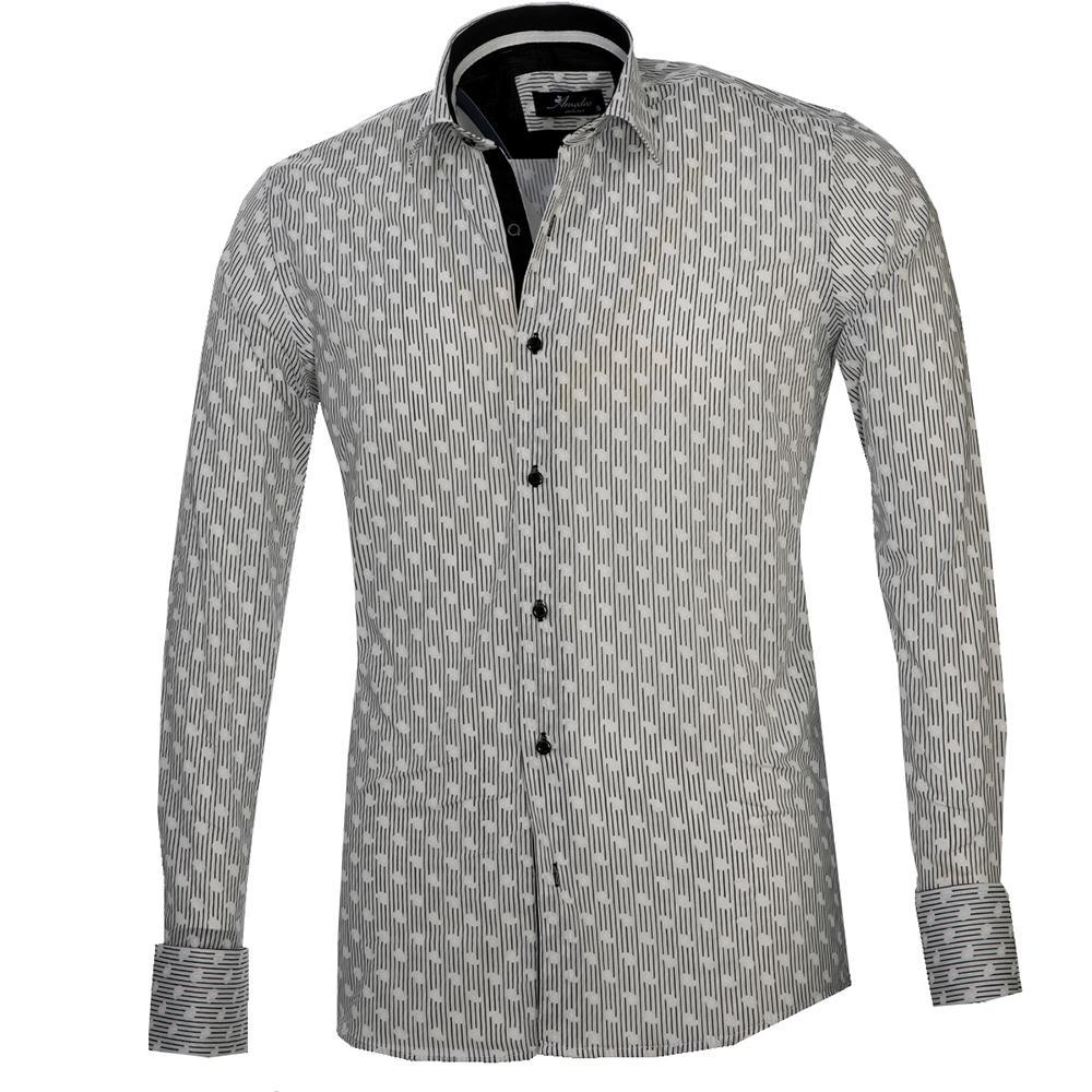Black & White Mens Slim Fit French Cuff Shirts with Cufflink Holes -