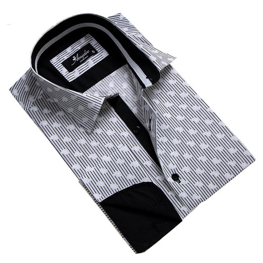 Black & White Mens Slim Fit French Cuff Shirts with Cufflink Holes -
