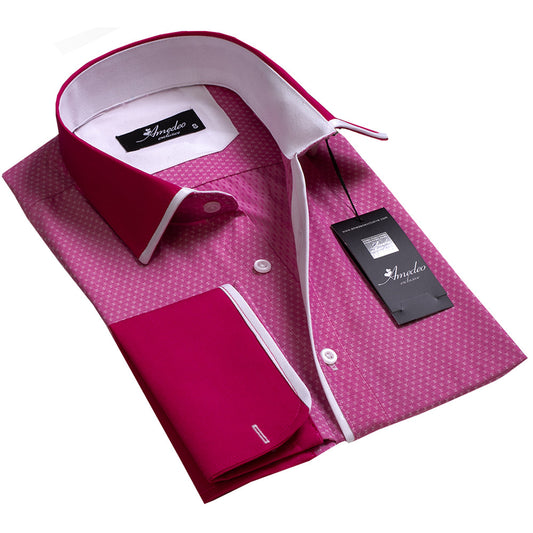 Light Red with Dark Red Mens Slim Fit French Cuff Shirts with Cufflink