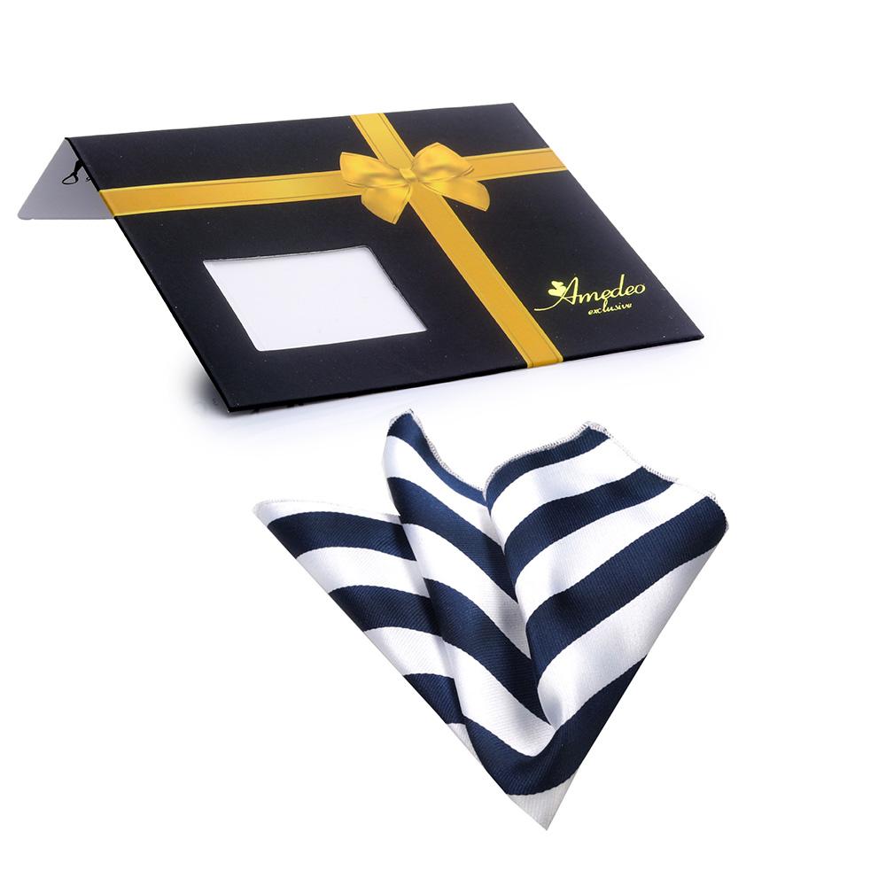 Blue White Stripes Mens Pocket Square - Premium Silk Handkerchiefs for