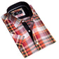 Red Plaid Nova Check Mens Short Sleeve Button up Shirts - Tailored