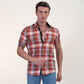 Red Plaid Nova Check Mens Short Sleeve Button up Shirts - Tailored