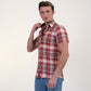 Red Plaid Nova Check Mens Short Sleeve Button up Shirts - Tailored