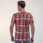 Red Plaid Nova Check Mens Short Sleeve Button up Shirts - Tailored