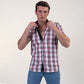 Red Black White Checkered Mens Short Sleeve Button up Shirts -