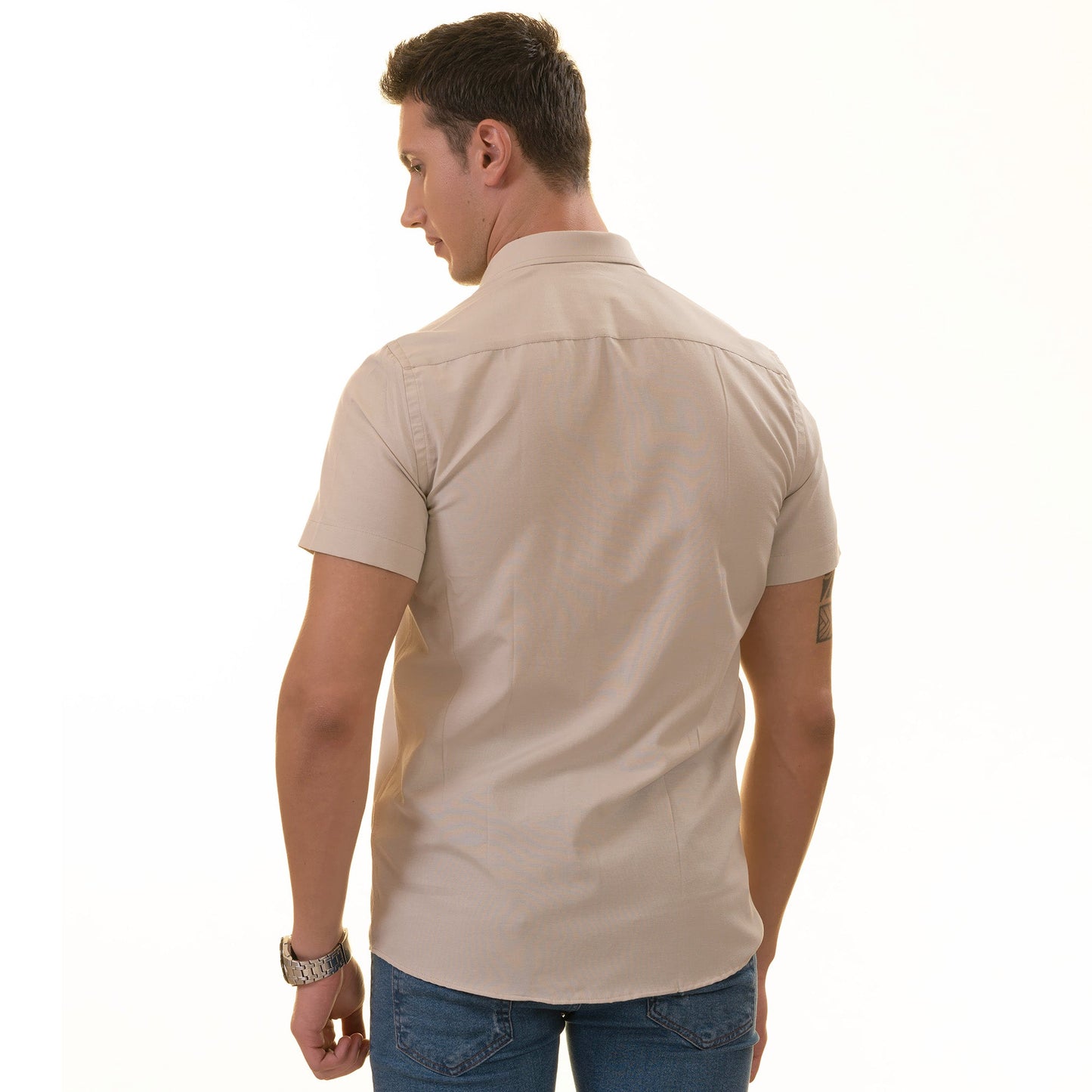 Beige inside different Paisley  Short Sleeve Button up Shirts -