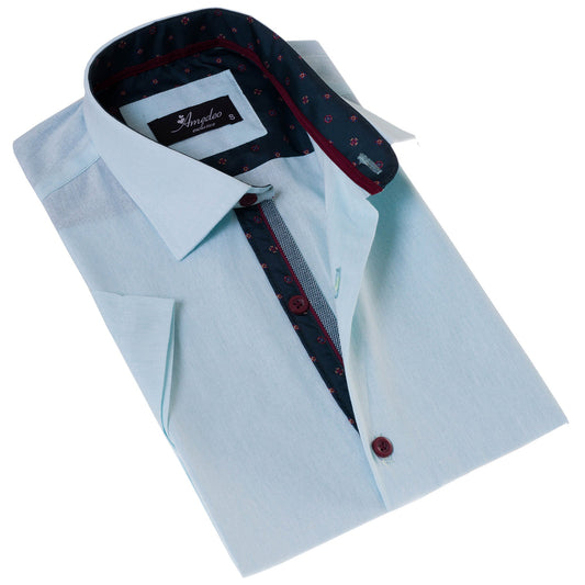 Mint Green Shirt  Paisley  Short Sleeve Button up Shirts - Tailored